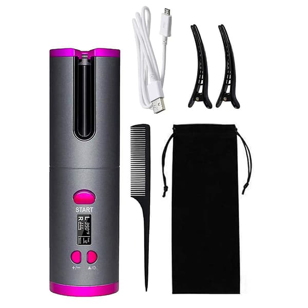 Curling Iron Lcd Display Usb Rechargeable Portable Cordless Automatic Hair Curler Styling Tools For Salon White