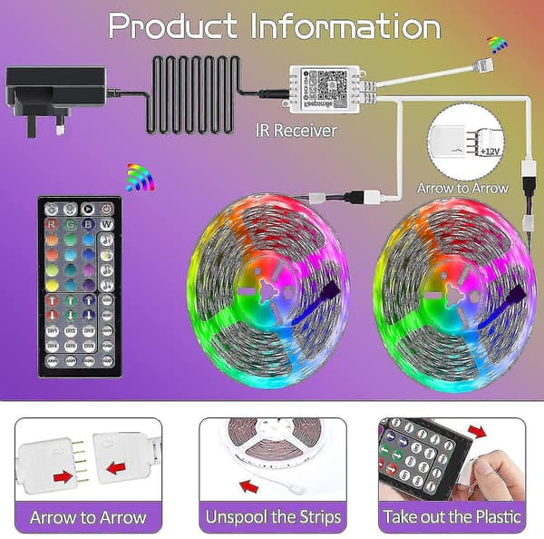 20m LED Lys Bluetooth RGB Lys LED Tape Lys Med 44-tasters Fjernkontroll
