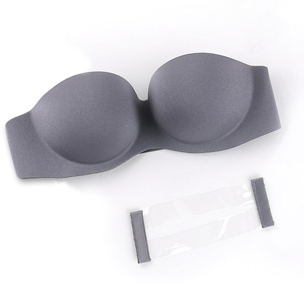 Strapless Bra Push Up Sponge Brassiere With Chargeable Back Strap Non-trace For Gray D