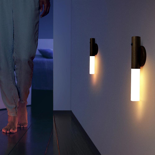 Wireless Motion Sensor Smart Led Light Magnetic Base Usb Recharge Lamp Walnut