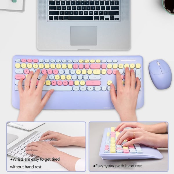 Notebook Keyboard Kit Round Keycap Plug Play Lightweight Portable Gamer Mouse Pink