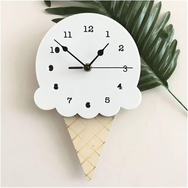 Ice Cream Sharped Wall Hanging Clock Cartoon Silent For Children Bedroom White