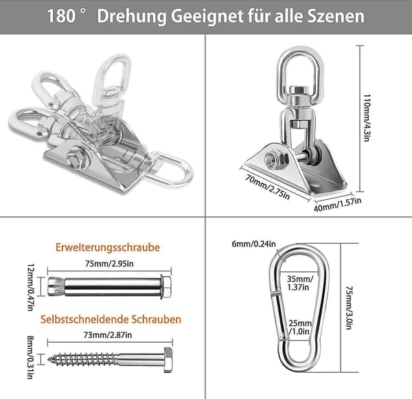 Krog 180 Swing, Rustfrit Stål Kraftig Loftmontering Op Til 450 Kg
