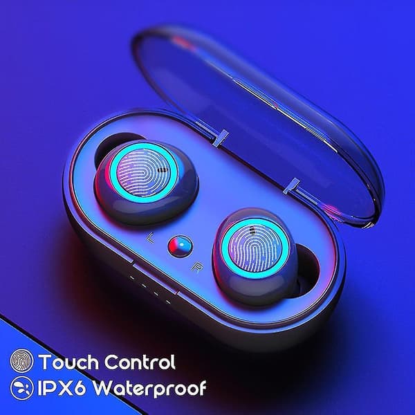 Trådløse Bluetooth-kompatible 5.0 Touch Control Øretelefoner med Mikrofon og Opladningsboks White Blue