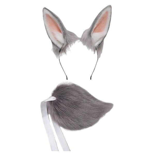 Rabbit Ear Head, Tail Set Plush Halloween Christmas Role Play Accessories pink