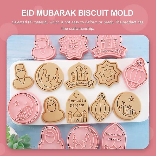8 Deler Eid Mubarak Kakeutstikkersett, Muslim Ramadan 3d Sukker Kakeutstikker Type C