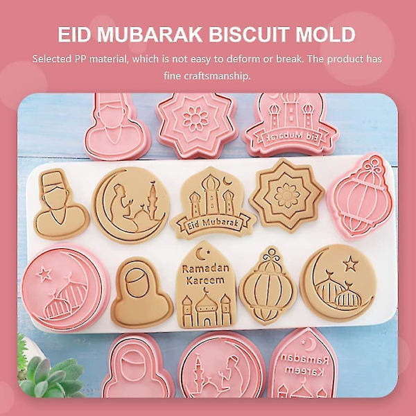 8 Stykker Eid Mubarak Kageudstikkersæt, Muslimsk Ramadan 3d Sukkerkageudstikker Type C