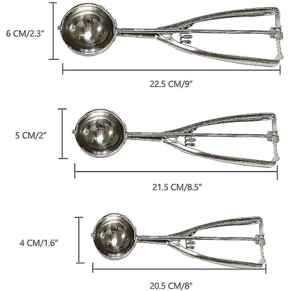 Cookie Scoop Set, 3 Pcs Stainless Steel Cookie Scoops With Trigger Release, Include Large-medium-small Size, Melon Scoop