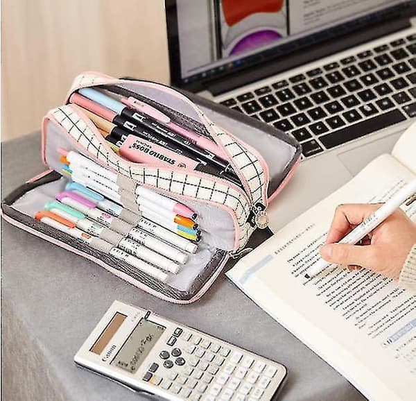 Stor Penalhus med 3 Rum Pen Taske pink