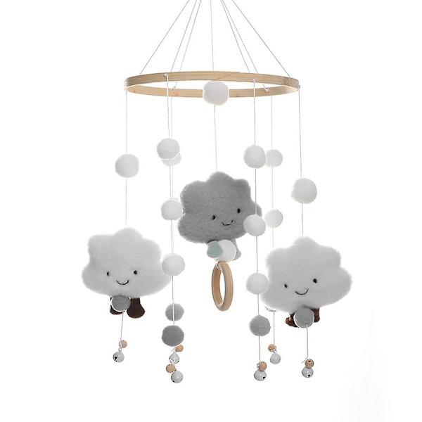 Baby Wind Chime Wood, Baby Mobile Crib, 3d Clouds Mobile Baby Crib, Hanging Bedbell Mobile, Baby Mobile Wind Chimes Made Of Felt With Felt Balls, Bell