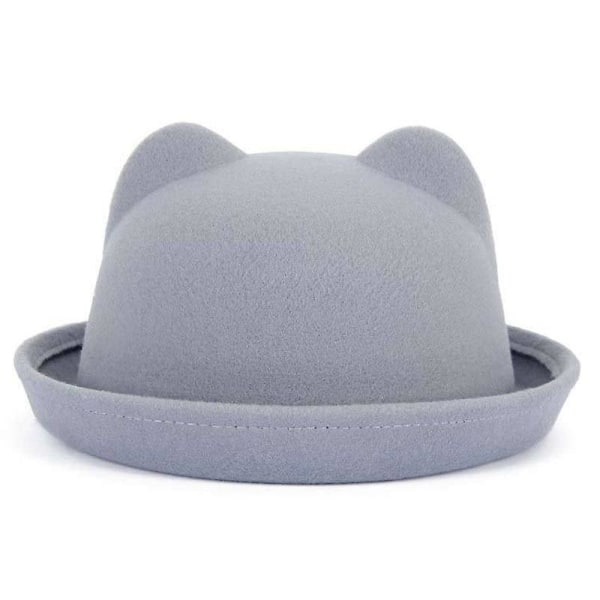 Parent-child Bowler Wool, Fedora Hats Cat ear light gray 57cm