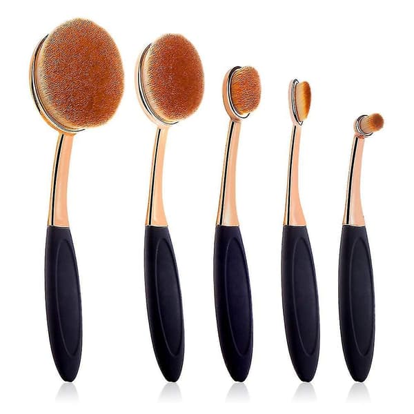 Fong Oval Foundation Brush 5 Pcs Toothbrush Makeup Brushes(black Handle Rose Gold) Style B crew cut