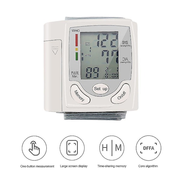 Automatisk Digital LCD Display Håndledsmonitor Puls Måler Hvid Praktisk at Bære Oximeter