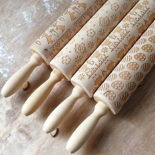 Wooden Carvings Pie Cookies Rolling Pin style01