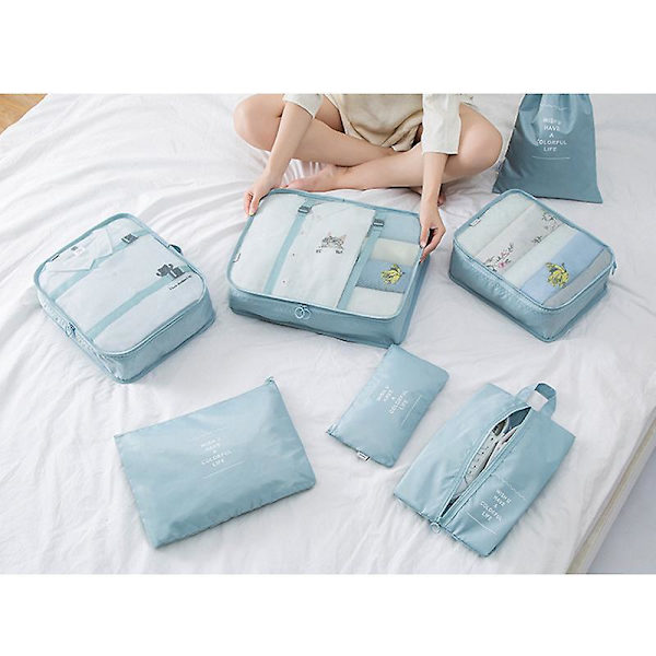 7pcs Waterproof Packing Compression Clothes Storage Bag Travel Insert Case Set Pink Stripe