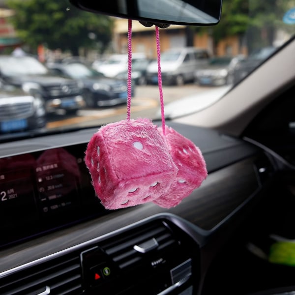 Pair Of Retro Square Mirror Hanging Couple Plush Dice With Polka Dots Car Decoration