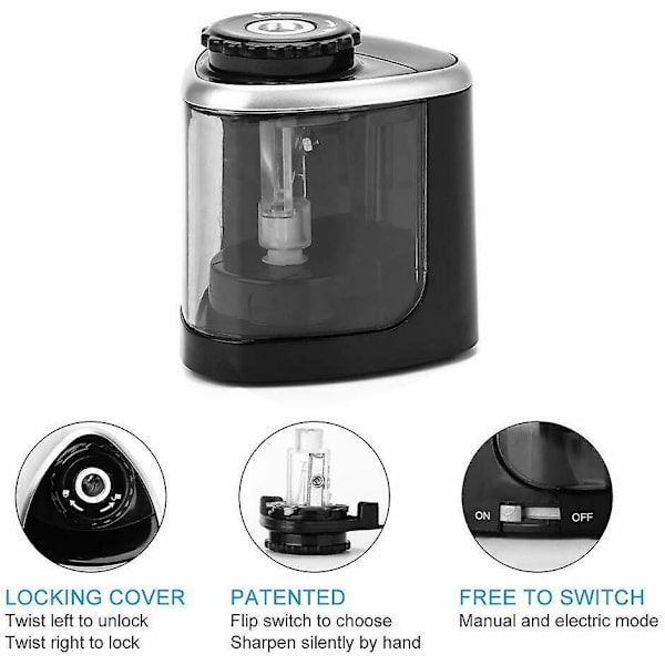 Electric Pencil Sharpener Battery Operated Automatic Sharpener For Home School Office Black