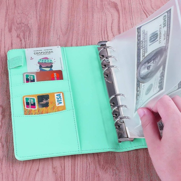 A6 Pu Leather Budget Binder Refillable 6 Ring Notebook Binder For A6 Refill Paper green