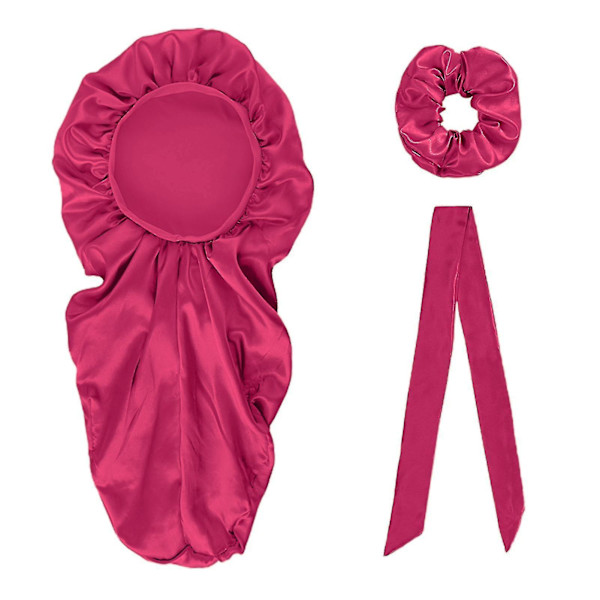 1 Set Sleeping Cap Adjustable Anti-static Fake Stain Wide Application Sleeping Hat For Women Rose Red