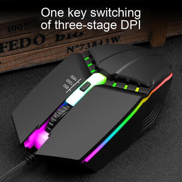 X3 USB Kablet Mus Lysende LED Fargerike Lys 1600dpi E-sport Spilldatamus For Stasjonær PC White