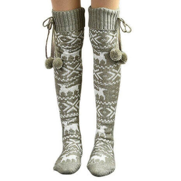women Knit Thigh High Socks Over The Knee Autumn Long Leg Warmer Stockings Grey