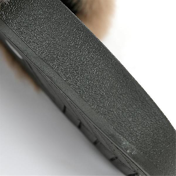 Bløde Faux Fur Slippers til Kvinder Behagelige Åben Tå Sandaler Med Fle KHAKI 44