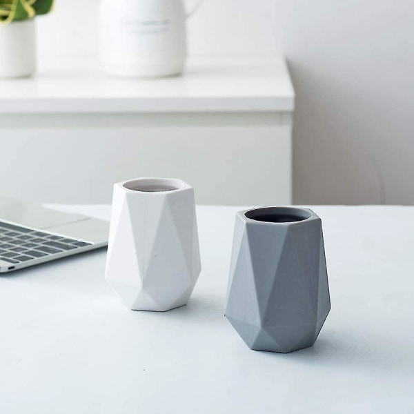 Silicone Pen Holder Stand For Desk Cute Geometric Desk Pencil   Pot For Kids Desktop Organizer Makeup Brush Holder (white)