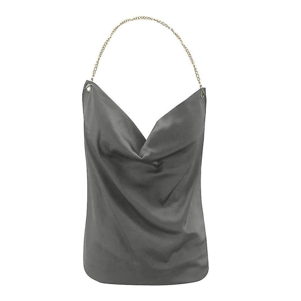 Ermeløs V-hals Sommer Topp Bluse Tanktopper for Kvinner Gray M