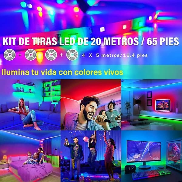 LED Strips Kit med Lys 20 Meter RGB Strips for Soverom