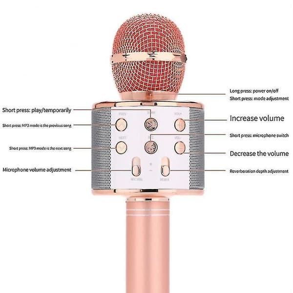 Wireless Microphone Karaoke Speaker Voice Changer Microphone Professional Speaker Mobile Phone Handheld rose red