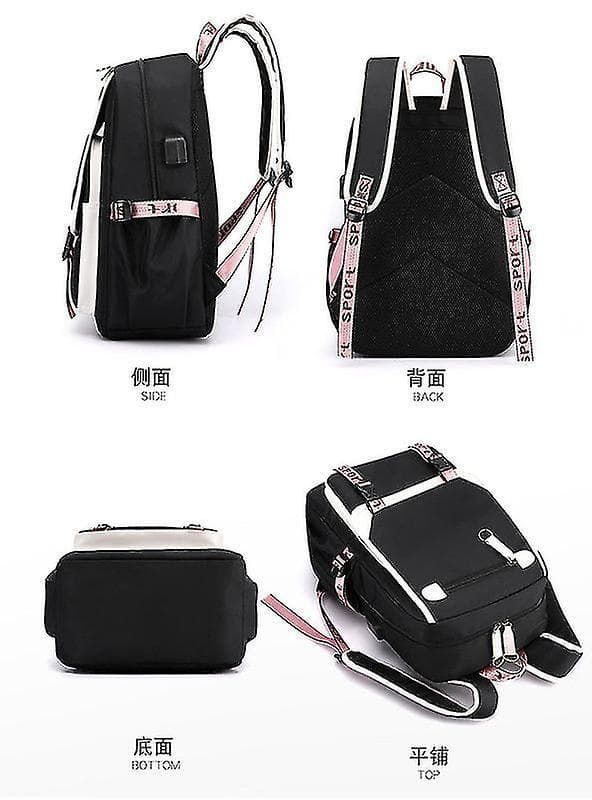 Backpack Laptop Bag School Bag Bookbag With Usb Charging&headphone Port black