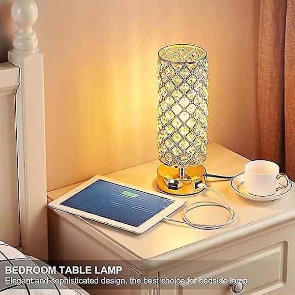 Crystal Lamp Table Lamp With Usb Ports 3 Way Dimmable Light Bedside Lamp Small Touch Light Gold