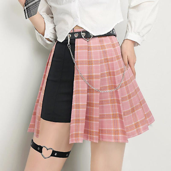 Xs-xxl Naisten Punk Hame Kesä Korkea Vyötärö Ruudullinen Laskostettu Hamehousut Epäsymmetrinen Hame Vyötäröketju Vyö Goottirock Reisirenkaalla Grey Plaid M