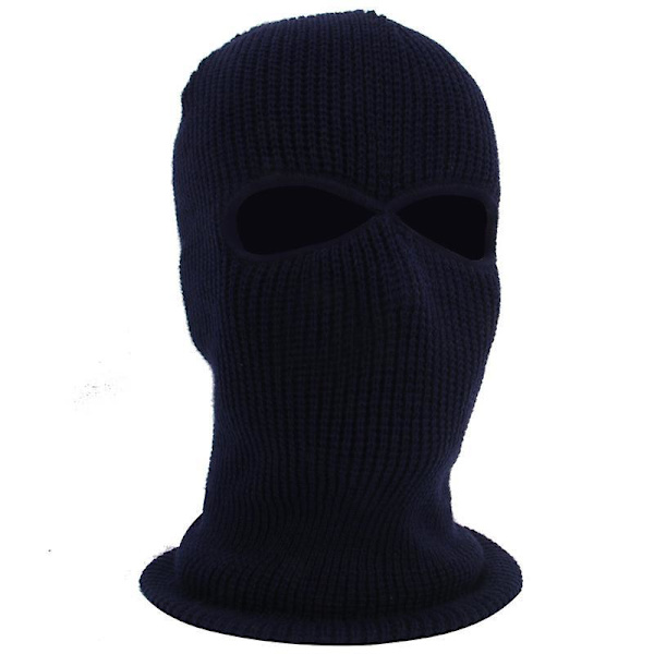 Adult's Balaclava Warm Two Hole Pullover Hat Wool Knitting Face Mask Blue