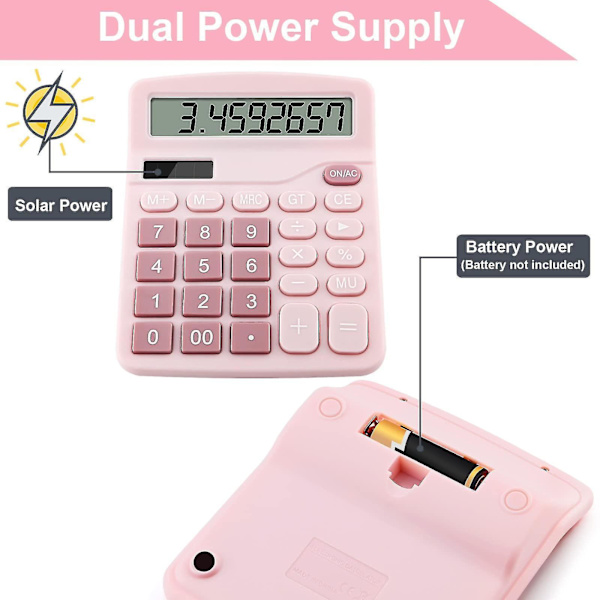 Dual Power Basic Desk Calculator (pink)