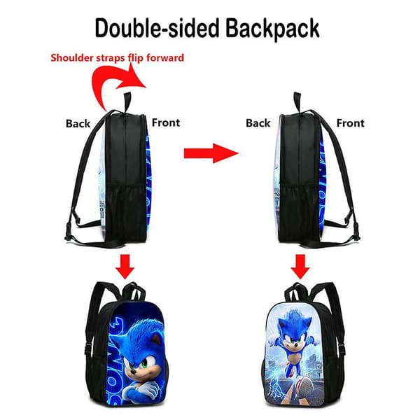 Double-sided schoolbag Sonic double-sided schoolbag primary and secondary school students sonic backpack color-2