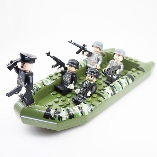 Military Building Blocks Officer Rubber Boat Police Dog War Horse Mortar Children Assembled Building Blocks