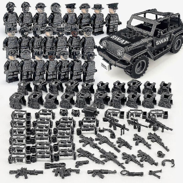 Laiqiankua  Military Building Block Series Black Swat And Off-road Vehicle Small Particles Assembled Minifigure Toy Set