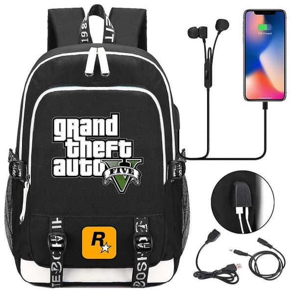 Grand Theft Auto Gta5 Teenagers Primary And Secondary School Bags Men's And Women's Casual Backpacks E