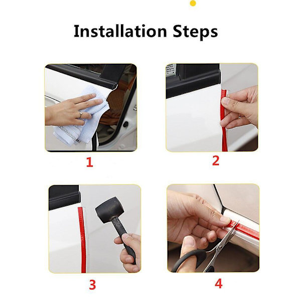 5m Car Door Anti Collision Soundproof Strip With Steel Disc Bumper Trim Edge Scratch Protector Strip Sealing Guard Styling Decor Red