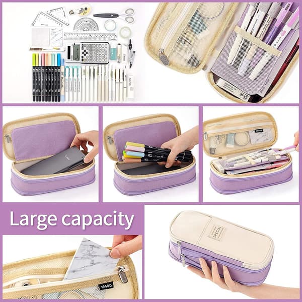Gemdeck Big Capacity Pencil Pen Case Office College School Purple