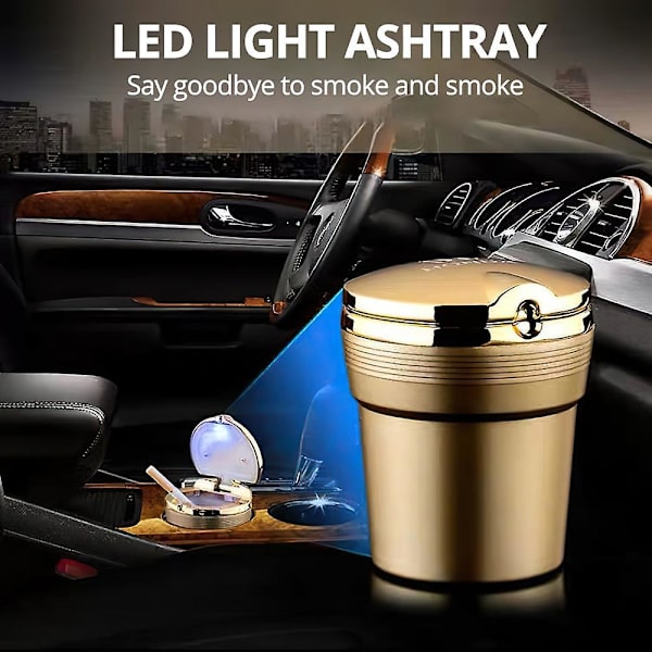 Universal Car Ashtray With Led Lights With Cover Creative Personality Covered Car Inside The Car Multi-function Car Supplies New Gold