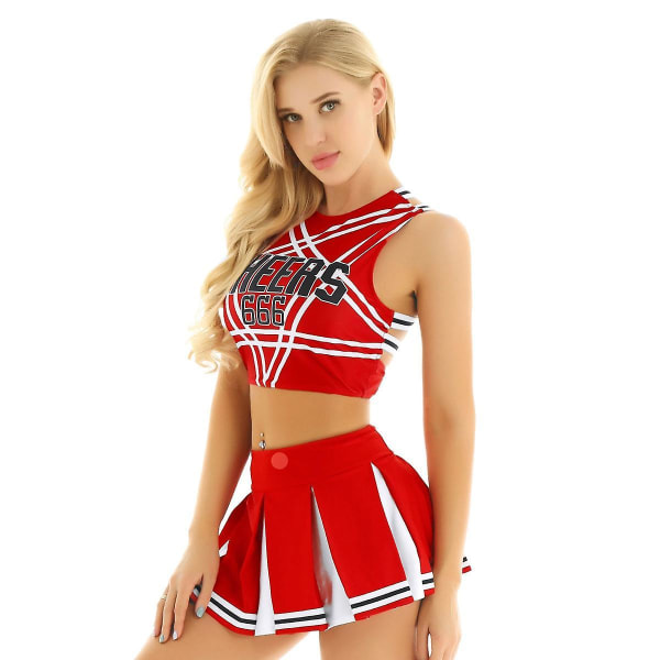Us/uk Varasto Naisten Japanilainen Koulutyttö Cosplay-asu Seksikäs Alusvaatesetti Cheerleader-puku Punainen M XXL