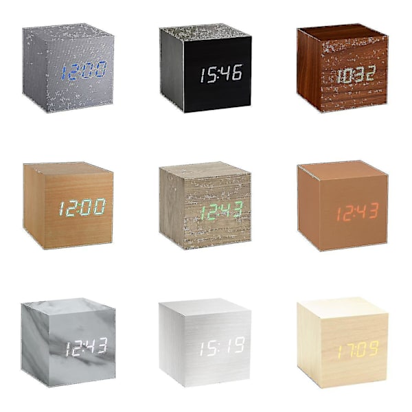 Gingko Cube Led Click Clock Alarm Clock With Sound Activation (time, Date & Temperature) Various Colours A10 Black and white