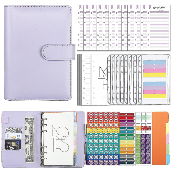 A6 Binder Budget Planner Notebook Home Cash Budget Envelopes System Pu Leather Binder Set Purple