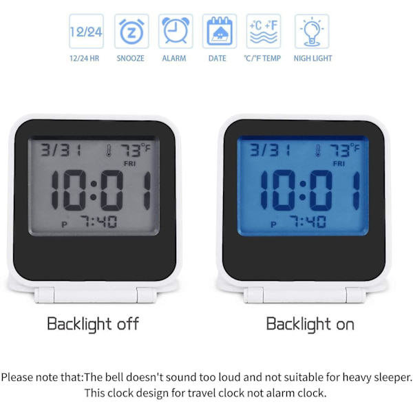 Small Digital Travel Alarm Clocks,battery Operated Mini Travel Clock With Backlights,portable Folding Mini Pocket Calendar Temperature Clock (white)
