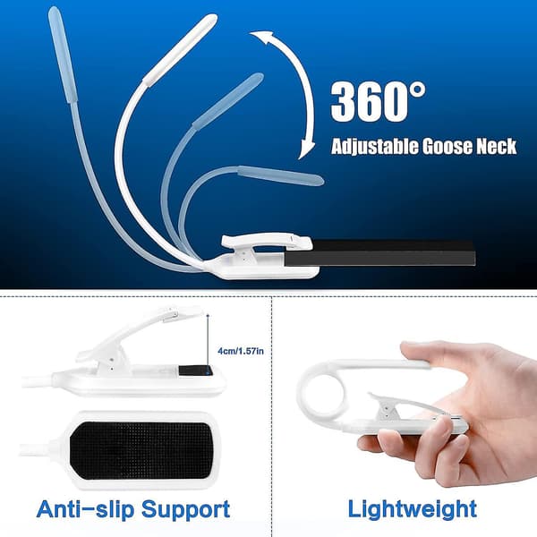 Reading Light, 9 Led Usb Rechargeable Reading Light, Gradual Dimming Book Light, 3 Color Modes (white/warm/warm White), 360 Foldable And Flexible Clip