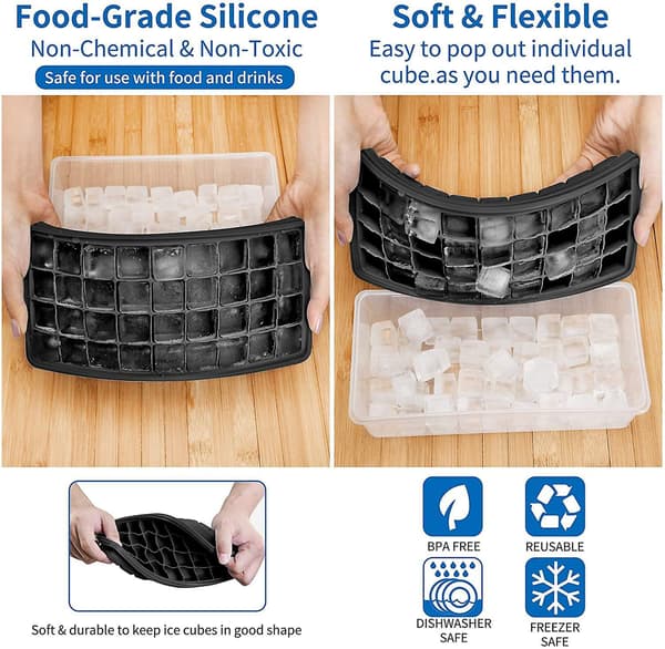 Flexible Safe Ice Cube Molds With Ice Container, Scoop And Cover(black) Black