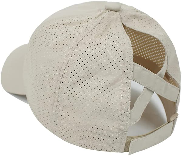 Womens Criss Cross Ponytail Baseball Cap Adjustable High Messy Bun Ponycap Quick Drying Hat Khaki