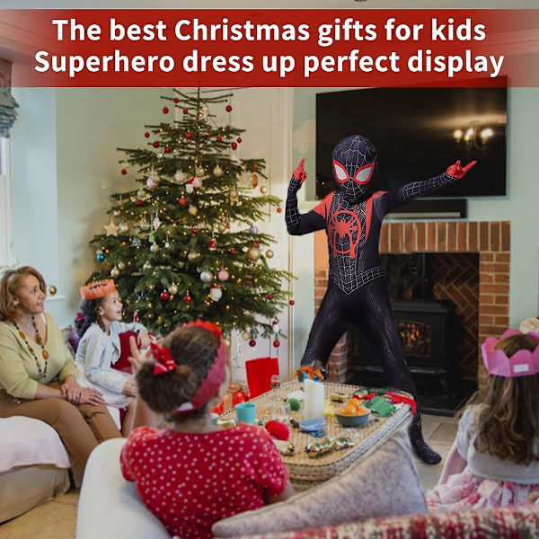 Lasten Poikien Hämähäkkimies Cosplay Puku Miles Morales Hämähäkkimies Asu Zentai Body Superhero Haalari Kids-XL-140cm